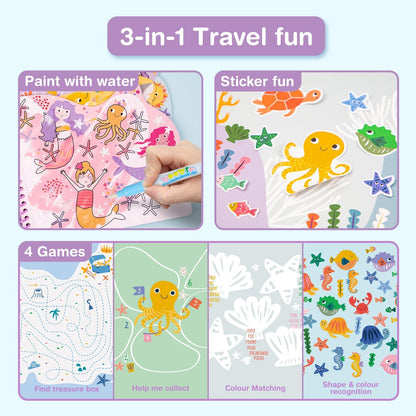 Avenir Inkleurspel onderwater, 3-in-1 creatieve set met spelletjes, stickers en kleurplaten, doe-het-zelf, voor kinderen vanaf 3 jaar
