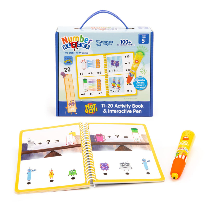 Learning Resources- Libro de Actividades del 11 al 10 y bolígrafo Interactivo Hot Dots, Incluye más de 60 Ejercicios, Regalos de los Numberblocks, 5+ años, Color Verde, Rojo, Talla única (EI-2551