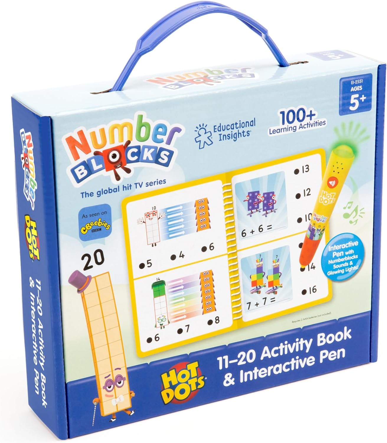 Learning Resources- Libro de Actividades del 11 al 10 y bolígrafo Interactivo Hot Dots, Incluye más de 60 Ejercicios, Regalos de los Numberblocks, 5+ años, Color Verde, Rojo, Talla única (EI-2551