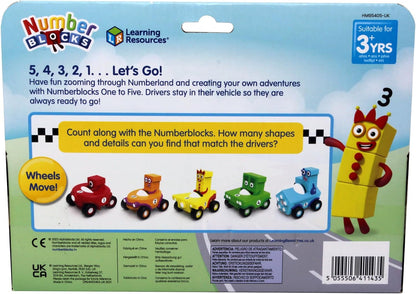 Learning Resources Set de minivehículos de los Numberblocks, Paquete de 5 Coches, Regalos de los Numberblocks, los vehículos cuentan con Ruedas Que giran, aprende a Contar del 1 al 5, 3+ años