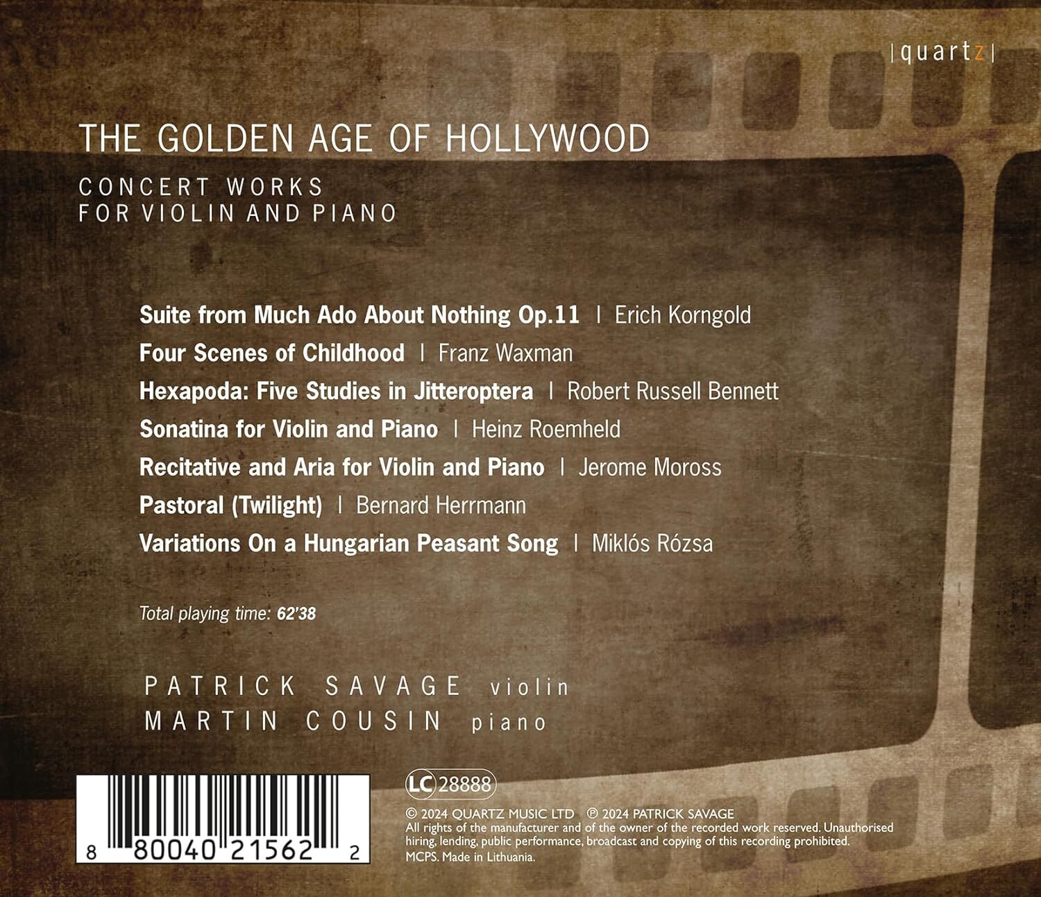 The Golden Age of Hollywood: Concert Works for Violin and Piano