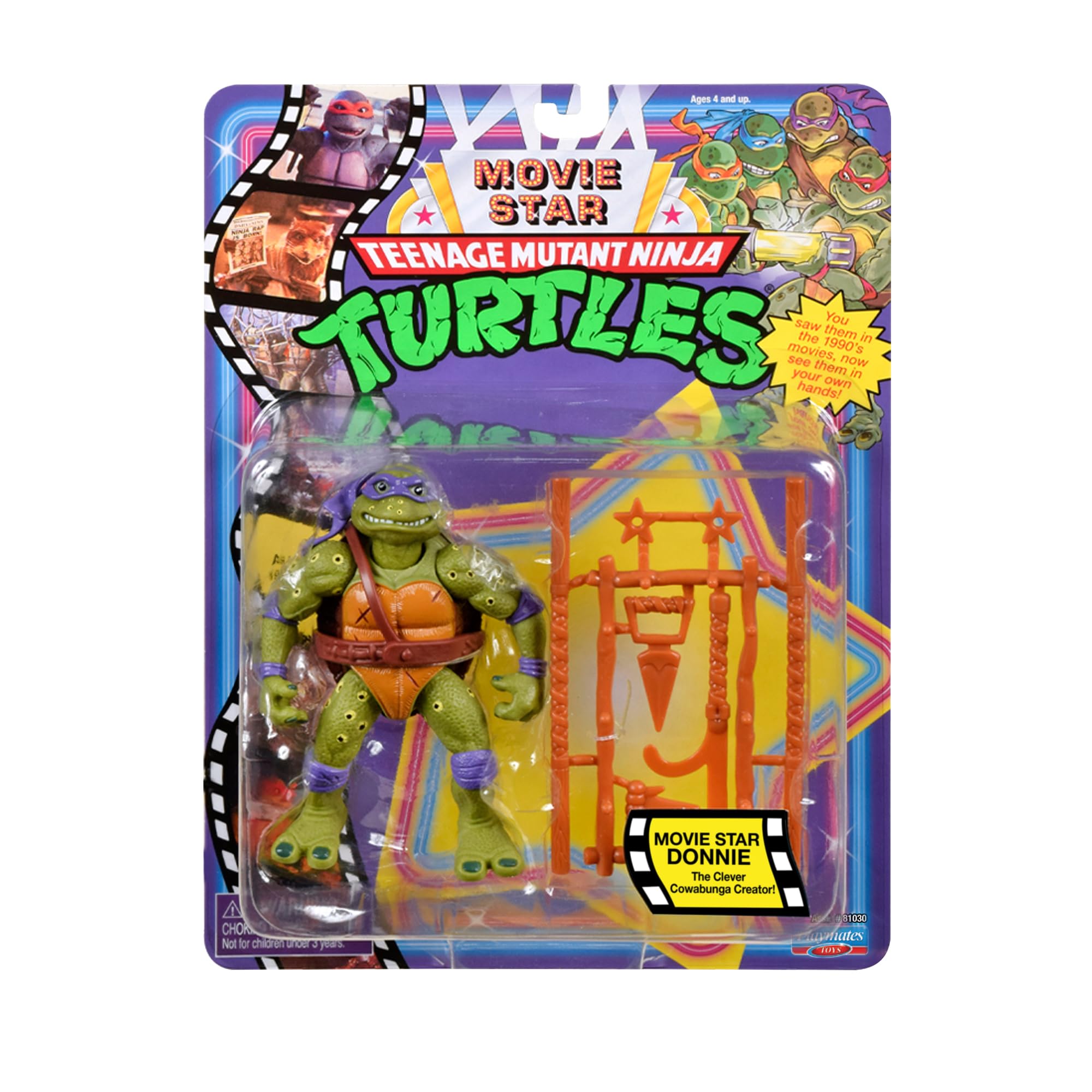 Teenage Mutant Ninja Turtles CLASSIC 1991 Movie Star Turtle Donnie in Movie Styling Package with Signature Weapon Accessories, Present for Turtles Fans
