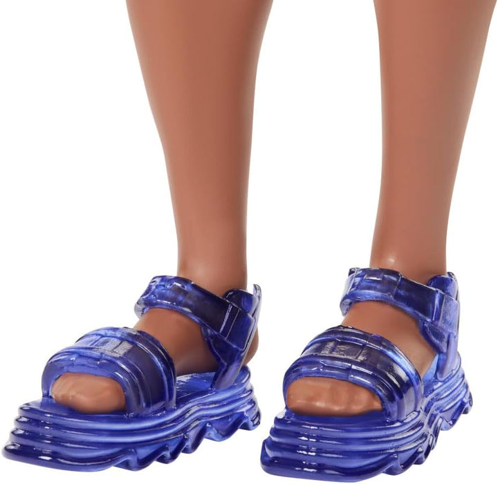 Barbie Fashionistas Ken Doll #220 with Behind-the-Ear Hearing Aids & Broad Body Wearing a Removable Orange Patterned Shirt, Shorts & Jelly Sandals, HRH23