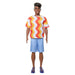 Barbie Fashionistas Ken Doll #220 with Behind-the-Ear Hearing Aids & Broad Body Wearing a Removable Orange Patterned Shirt, Shorts & Jelly Sandals, HRH23
