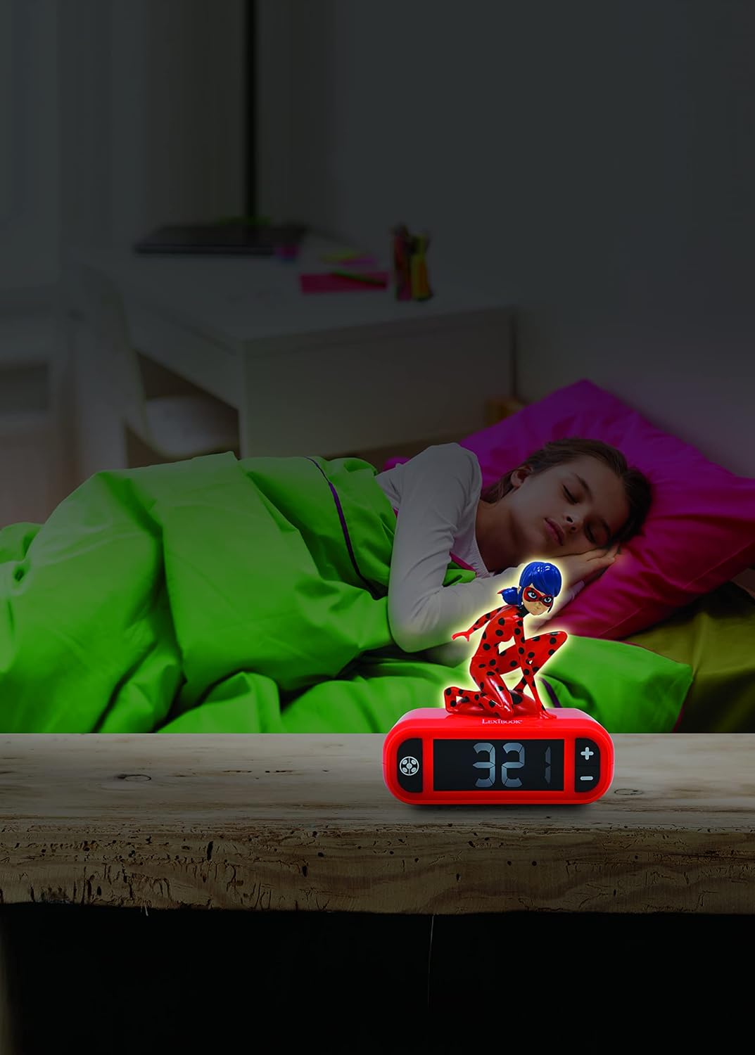 LEXIBOOK, Miraculous Cat Noir, Digital Alarm Night Light Snooze, Clock, Luminous Ladybug, Red, One Size