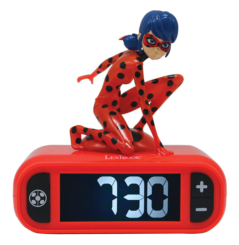 LEXIBOOK, Miraculous Cat Noir, Digital Alarm Night Light Snooze, Clock, Luminous Ladybug, Red, One Size