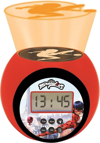 Lexibook RL977MI Miraculous: Tales of Ladybug & Cat Noir, Projector Clock with snooze alarm function, Night light with timer, LCD screen, battery operated, Red/Black, One size