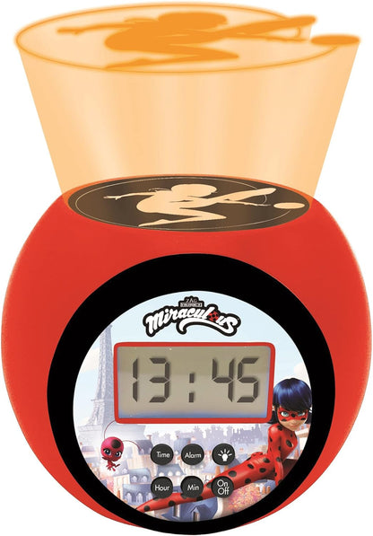 Lexibook RL977MI Miraculous: Tales of Ladybug & Cat Noir, Projector Clock with snooze alarm function, Night light with timer, LCD screen, battery operated, Red/Black, One size
