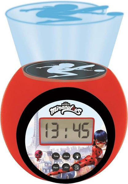 Lexibook RL977MI Miraculous: Tales of Ladybug & Cat Noir, Projector Clock with snooze alarm function, Night light with timer, LCD screen, battery operated, Red/Black, One size
