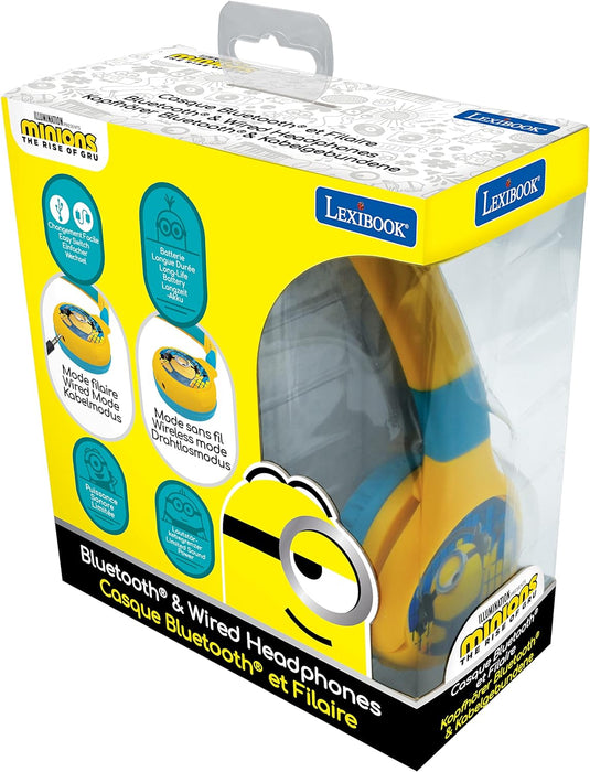 Lexibook Despicable Me 2-in-1 Bluetooth-koptelefoon voor kinderen Stereo draadloos, Veilig voor kinderen voor jongens, opvouwbaar, HPBT010DES