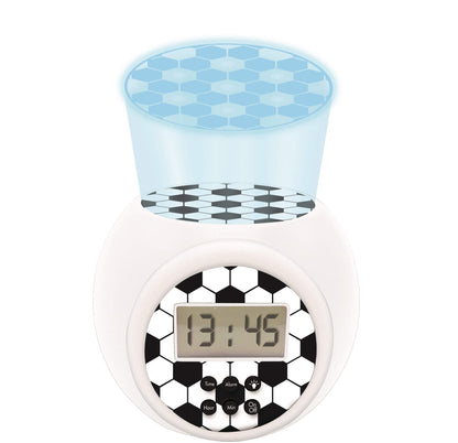 Projector Alarm Clock Football with snooze function and alarm function, Night light with timer , LCD screen, battery operated, white / black, RL977FO