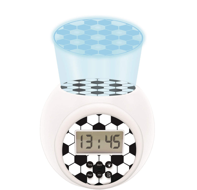 Projector Alarm Clock Football with snooze function and alarm function, Night light with timer , LCD screen, battery operated, white / black, RL977FO