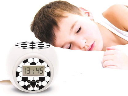 Projector Alarm Clock Football with snooze function and alarm function, Night light with timer , LCD screen, battery operated, white / black, RL977FO