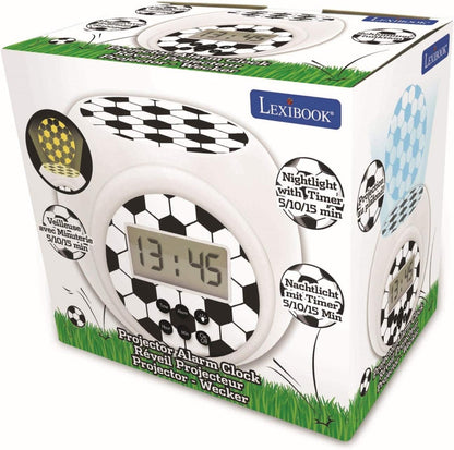 Projector Alarm Clock Football with snooze function and alarm function, Night light with timer , LCD screen, battery operated, white / black, RL977FO