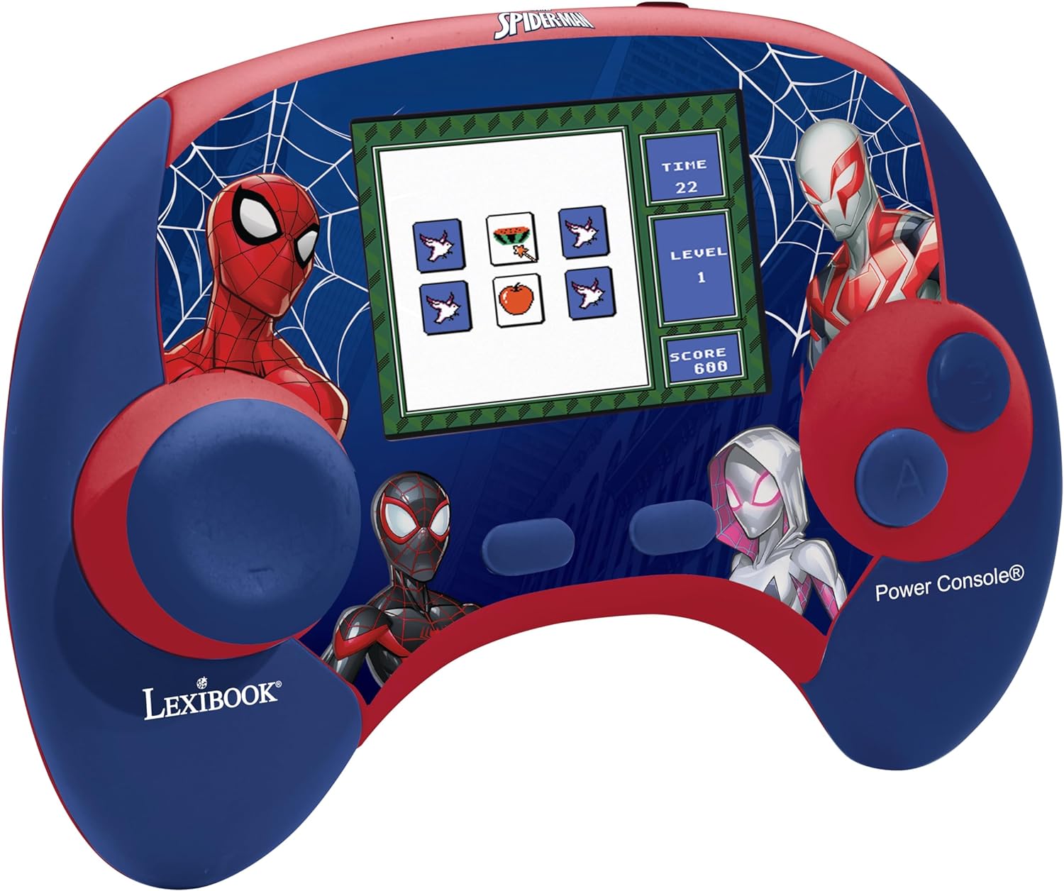 Lexibook, Spider-Man, Power Console®, Bilingual educational game console with 100 activities, English/French, Blue/red, JCG100SPi1