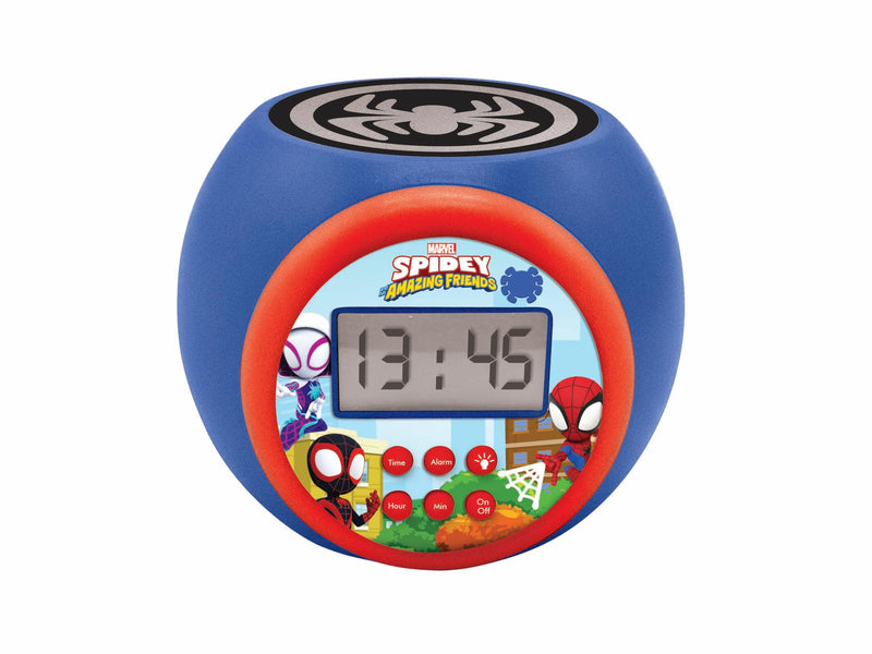 Lexibook, Spidey & His Amazing Friends, Projector clock with snooze alarm function, Night light with timer, LCD screen, battery operated, Blue
