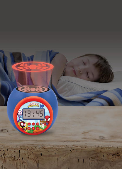 Lexibook, Spidey & His Amazing Friends, Projector clock with snooze alarm function, Night light with timer, LCD screen, battery operated, Blue