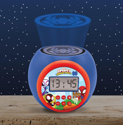 Lexibook, Spidey & His Amazing Friends, Projector clock with snooze alarm function, Night light with timer, LCD screen, battery operated, Blue