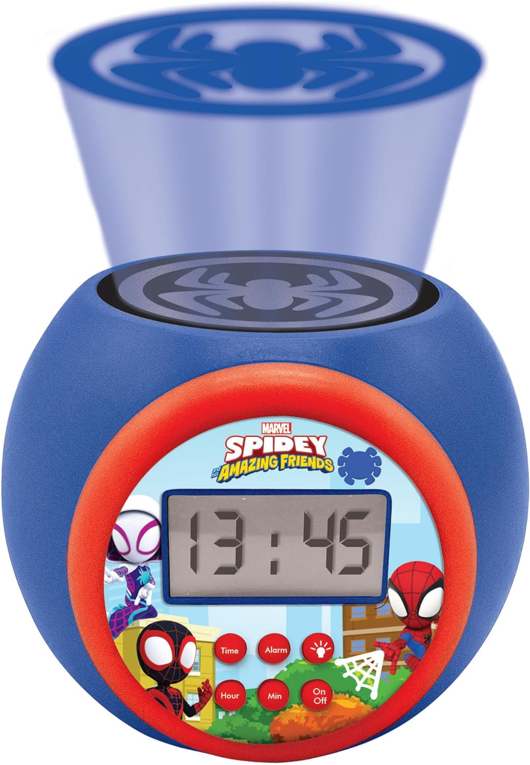 Lexibook, Spidey & His Amazing Friends, Projector clock with snooze alarm function, Night light with timer, LCD screen, battery operated, Blue