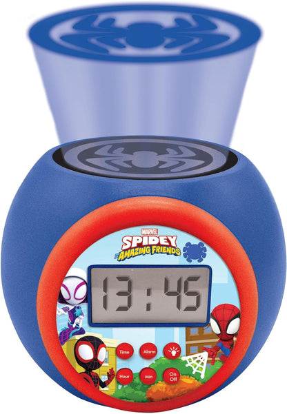 Lexibook, Spidey & His Amazing Friends, Projector clock with snooze alarm function, Night light with timer, LCD screen, battery operated, Blue