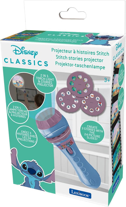 Lexibook LTC050D Disney Stitch, torch light and projector with 3 discs, 24 images, create your own stories, Blau