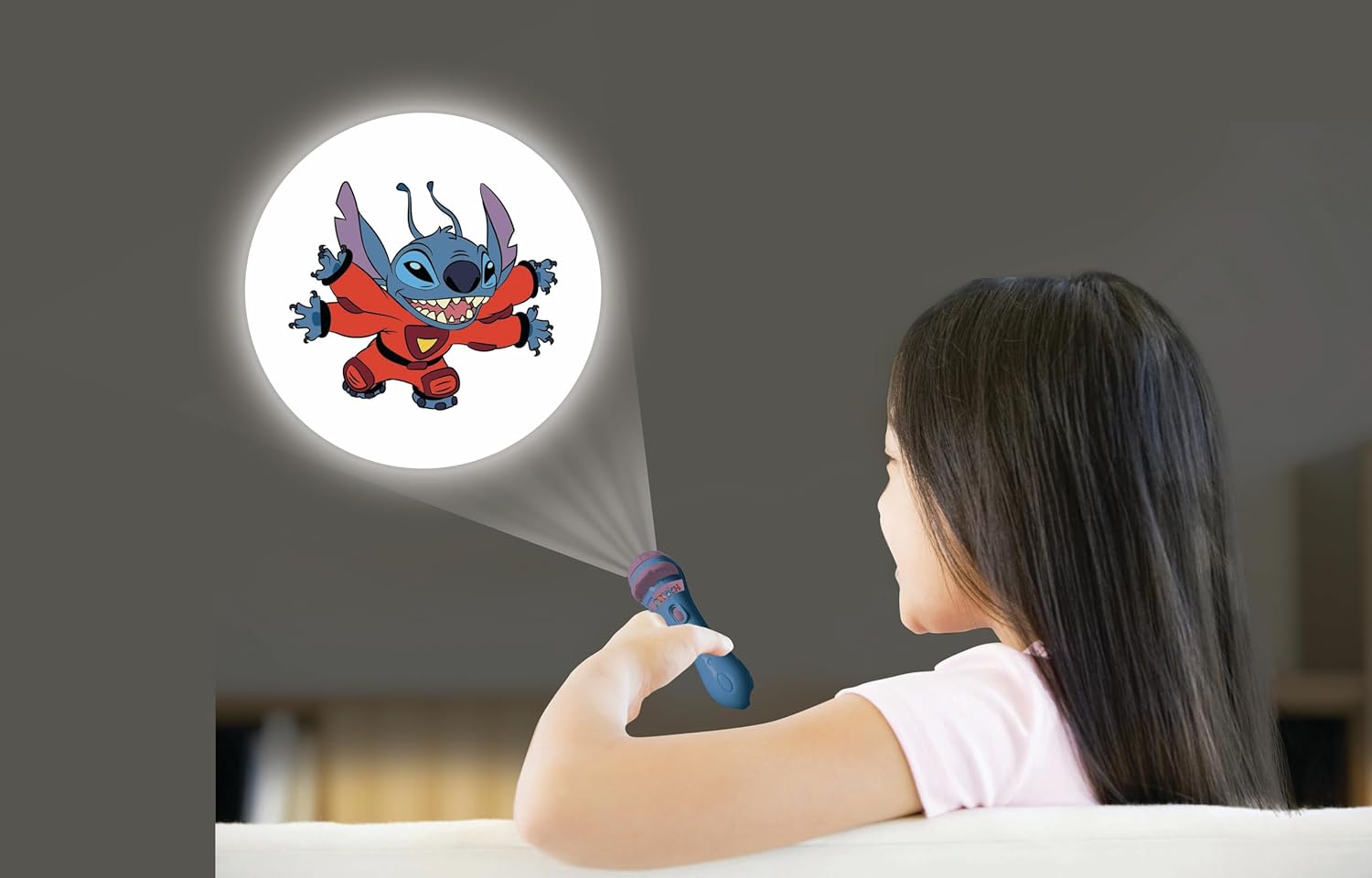Lexibook LTC050D Disney Stitch, torch light and projector with 3 discs, 24 images, create your own stories, Blau
