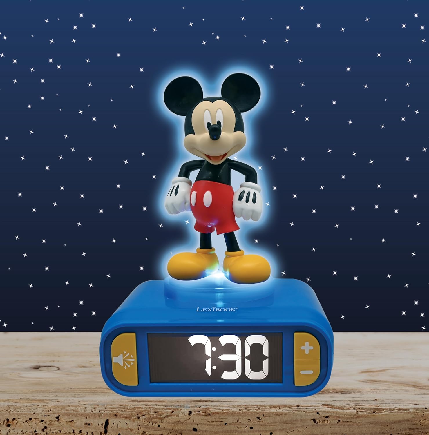 Lexibook, Disney, Mickey Nightlight alarm clock, Sounds and Melodies, LCD Backlit screen, Luminous, Snooze, Blue Disney Mickey