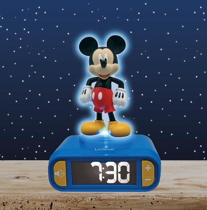 Lexibook, Disney, Mickey Nightlight alarm clock, Sounds and Melodies, LCD Backlit screen, Luminous, Snooze, Blue Disney Mickey