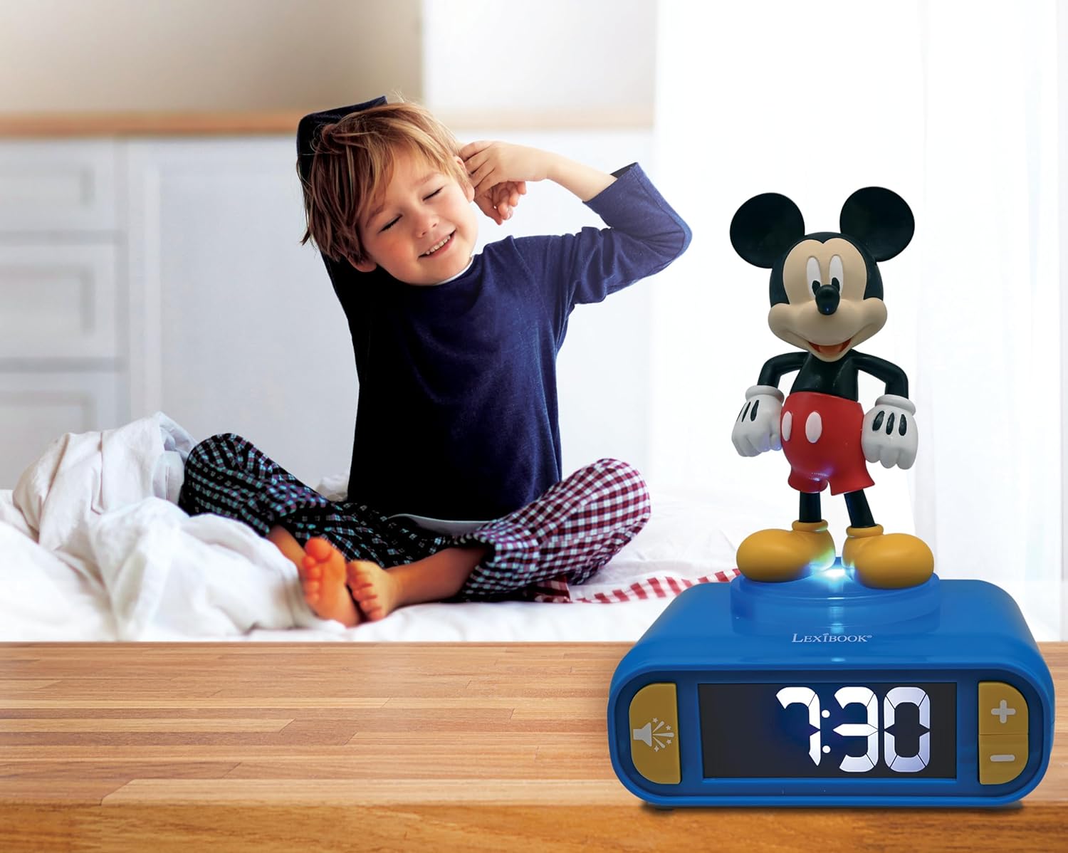 Lexibook, Disney, Mickey Nightlight alarm clock, Sounds and Melodies, LCD Backlit screen, Luminous, Snooze, Blue Disney Mickey