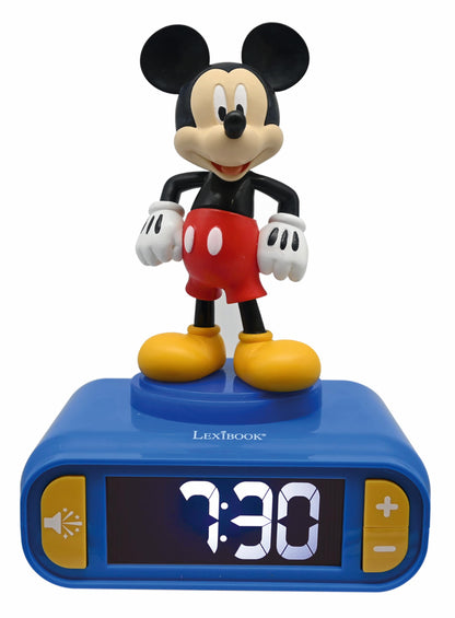 Lexibook, Disney, Mickey Nightlight alarm clock, Sounds and Melodies, LCD Backlit screen, Luminous, Snooze, Blue Disney Mickey
