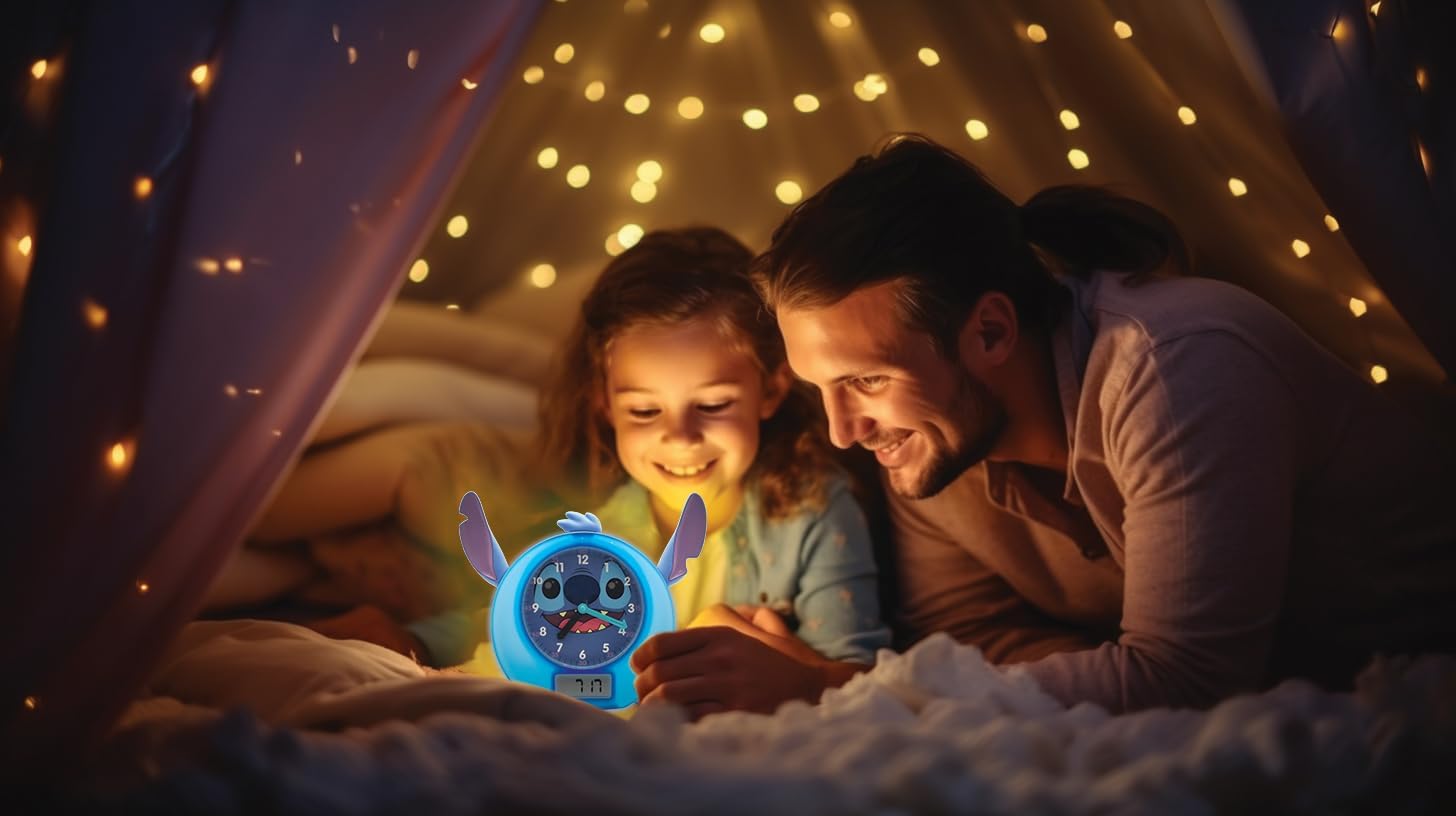 LEXIBOOK, Disney Stitch, My Sleep Companion, Alarm clock, nightlight, dawn simulator and storyteller, with power cord, blue, RLT100D