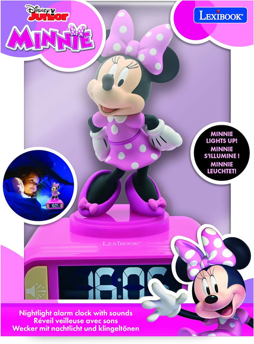 LEXIBOOK, Disney Minnie, Nightlight alarm clock, Sounds and Melodies, LCD Backlit screen, Luminous, Snooze, Pink, RL800MN