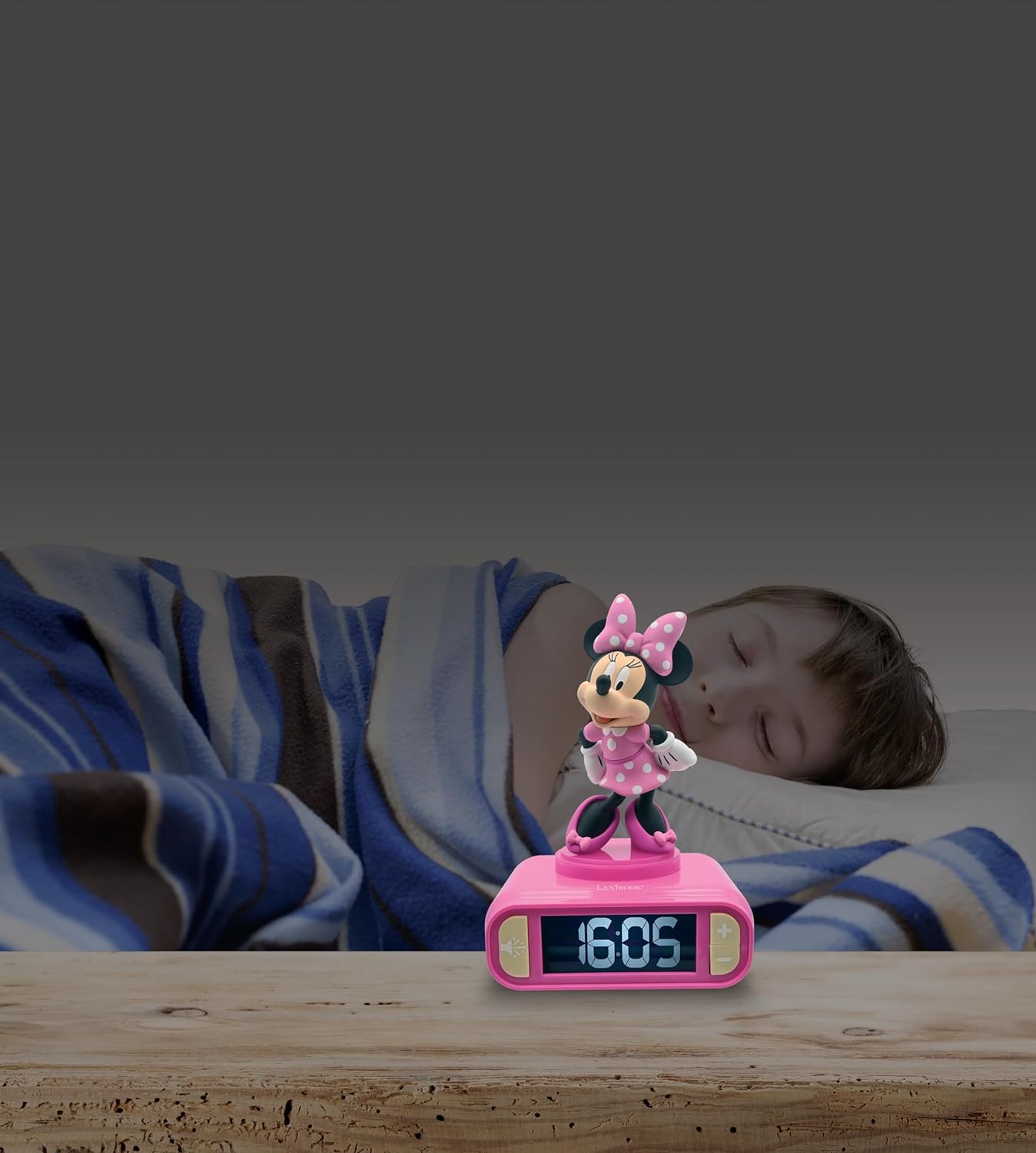 LEXIBOOK, Disney Minnie, Nightlight alarm clock, Sounds and Melodies, LCD Backlit screen, Luminous, Snooze, Pink, RL800MN
