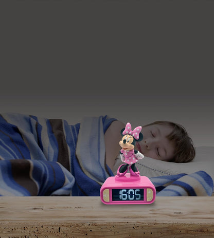 LEXIBOOK, Disney Minnie, Nightlight alarm clock, Sounds and Melodies, LCD Backlit screen, Luminous, Snooze, Pink, RL800MN