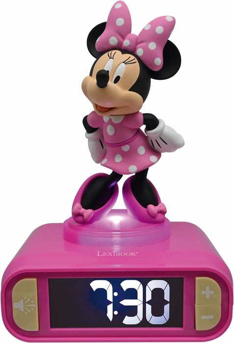 LEXIBOOK, Disney Minnie, Nightlight alarm clock, Sounds and Melodies, LCD Backlit screen, Luminous, Snooze, Pink, RL800MN