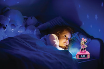 LEXIBOOK, Disney Minnie, Nightlight alarm clock, Sounds and Melodies, LCD Backlit screen, Luminous, Snooze, Pink, RL800MN