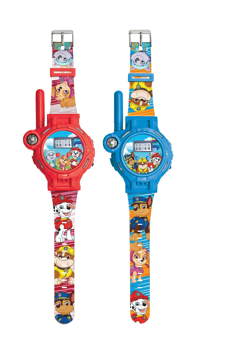 Lexibook, La Pat' Patrouille, Montres Talkie-Walkies, 2 pièces, portée jusqu'à 200m, Lampe de Poche, Boussole, Rechargeables, Bleu/Rouge, DMWTW1PA
