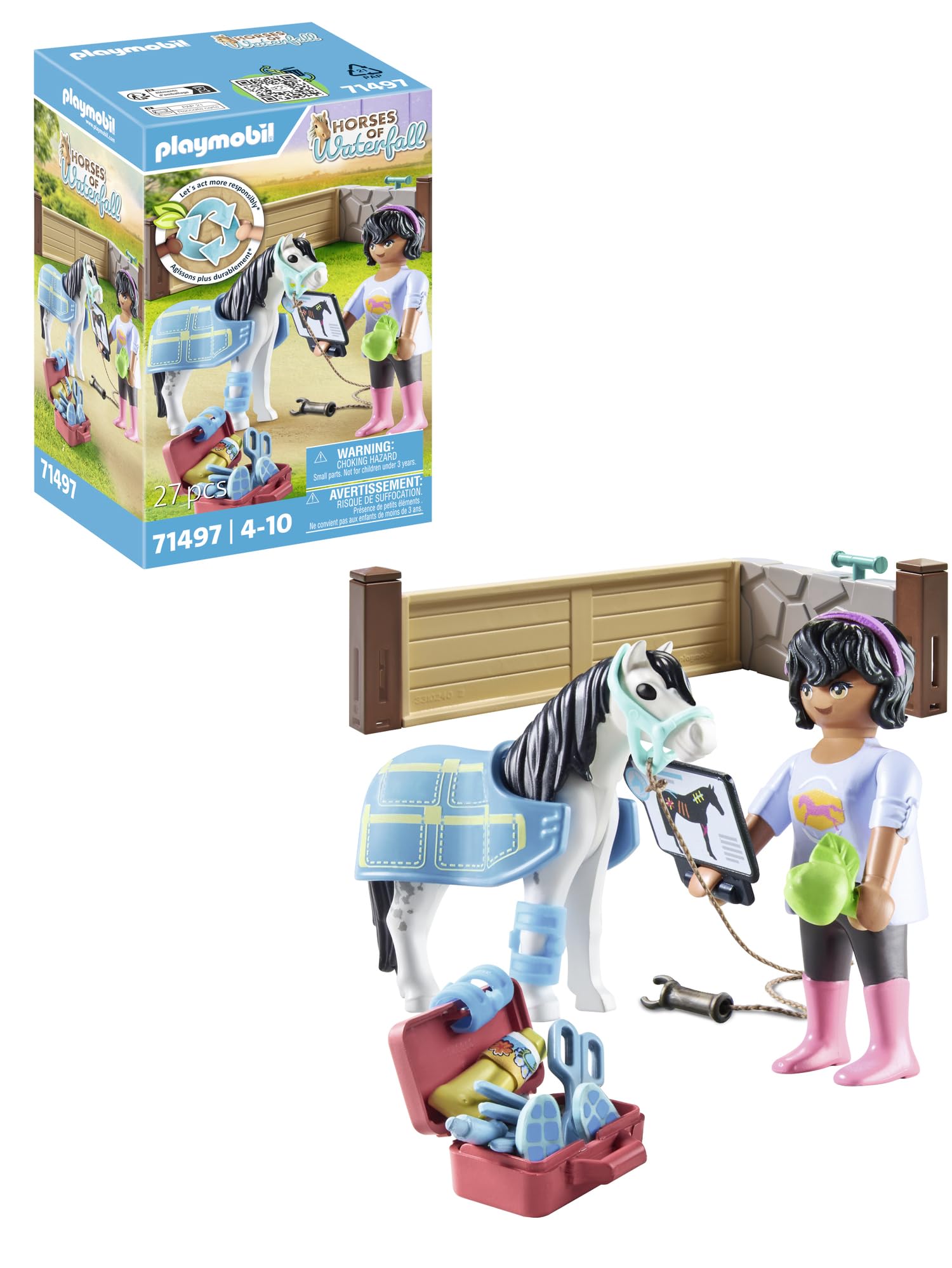 Playmobil 71497 Horses of Waterfall: Horse Therapist, loving care and nourishment for the horses, with bandages and tasty treats, detailed play sets suitable for children ages 4+