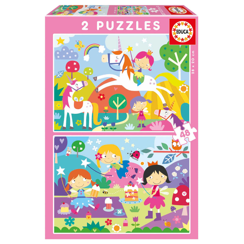 Educa - Fantasiewelt. 2 Puzzle mit 48 Teilen, die jeweils aus perfekt fertiggestellten großen Teilen bestehen, so DASS Seine Manipulation einfach und sicher ist (19993