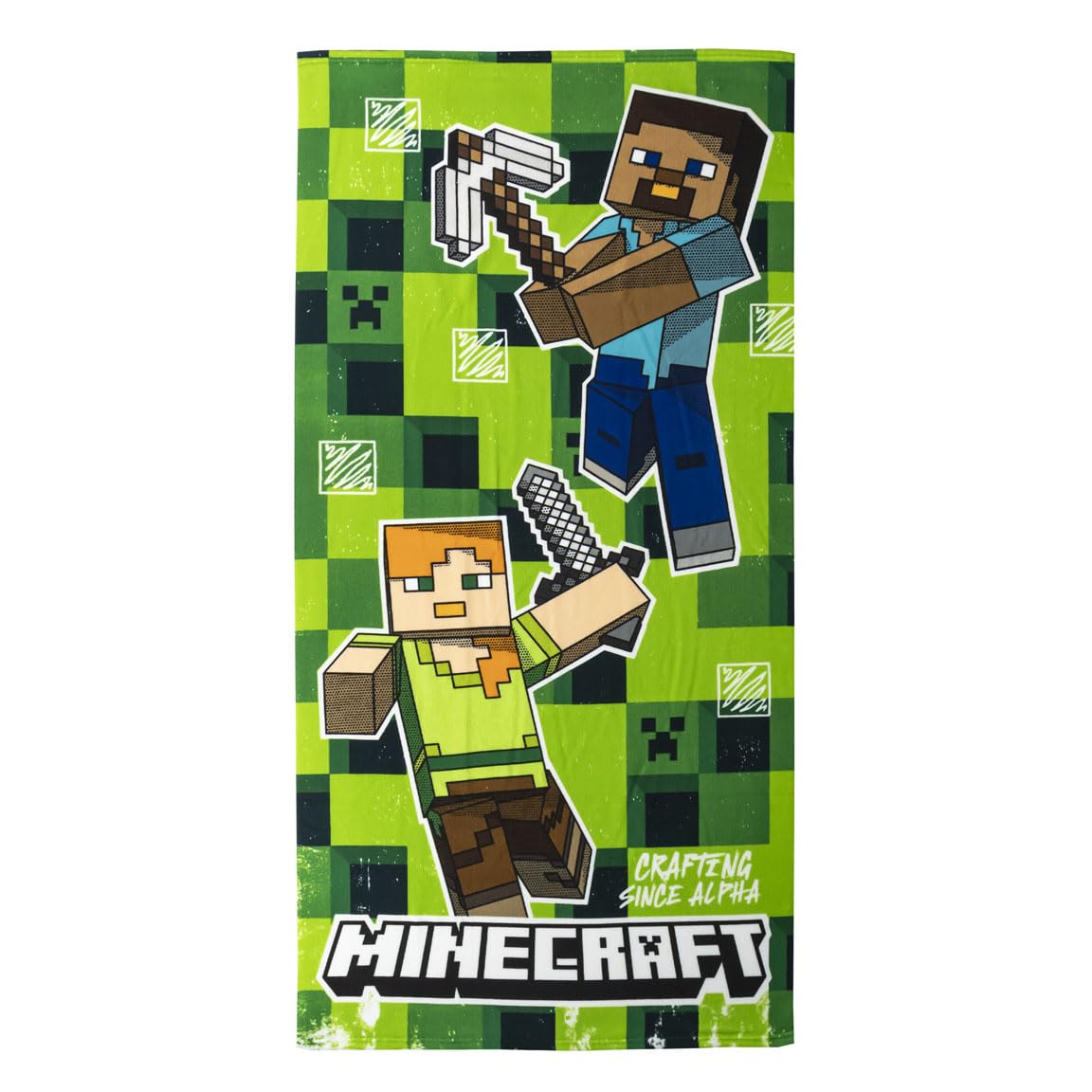 CERDÁ LIFE'S LITTLE MOMENTS Minecraft Kids Towel - Green - 70x140cm - Made with 100% Polyester 240 gsm - Small Towel - Minecraft Characters Print - Original Product Designed in Spain