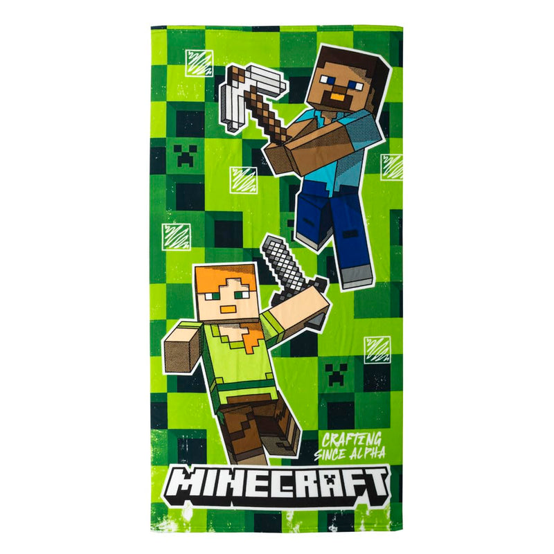 CERDÁ LIFE'S LITTLE MOMENTS Minecraft Kids Towel - Green - 70x140cm - Made with 100% Polyester 240 gsm - Small Towel - Minecraft Characters Print - Original Product Designed in Spain