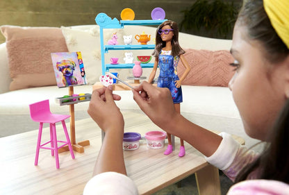 Barbie Relax and Create Art Studio, Doll (11.5 inches), 25+ Creation Accessories for Pottery Making & Painting, Kids 3 to 7 Years Old