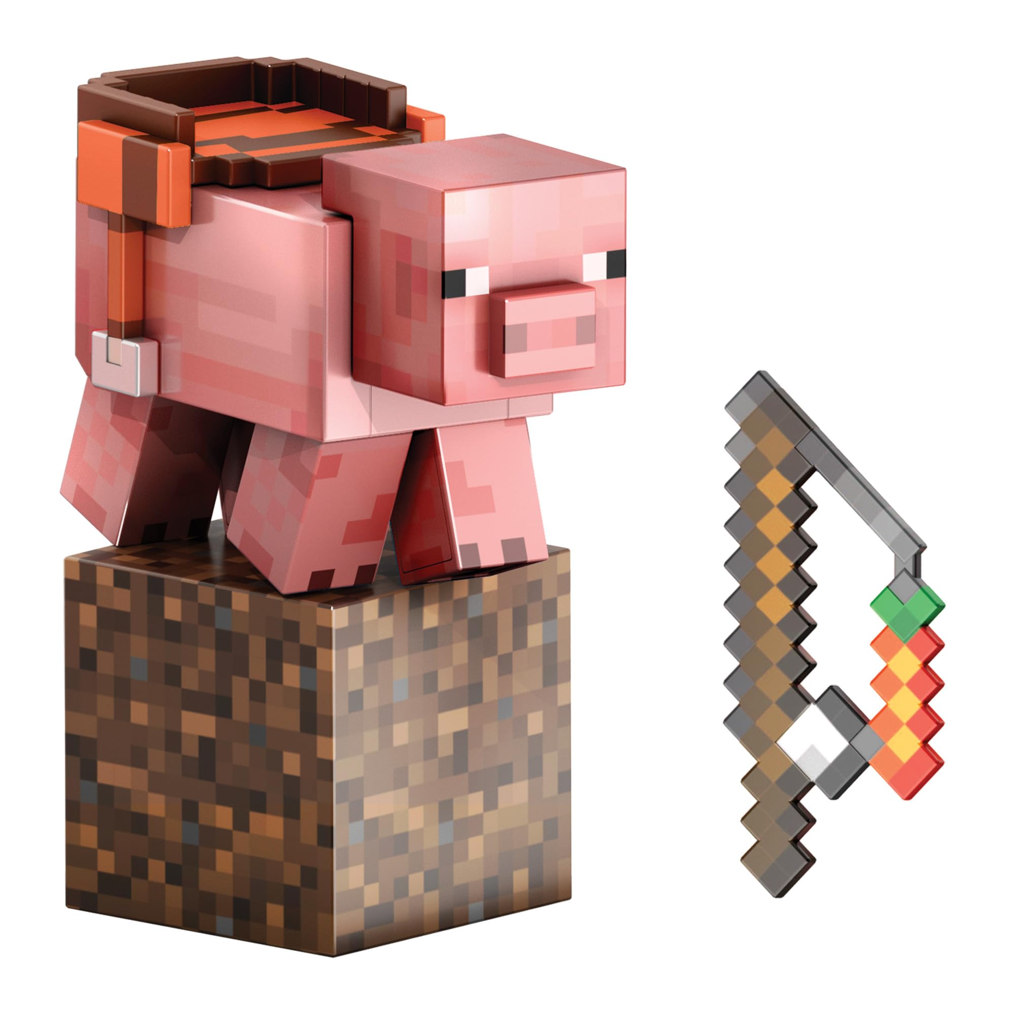 Mattel Minecraft Serie de Diamante Figura de acción de cerdo con 4 accesorios, diseño pixelado con un tamaño de edición coleccionista de 14 cm, HTM04