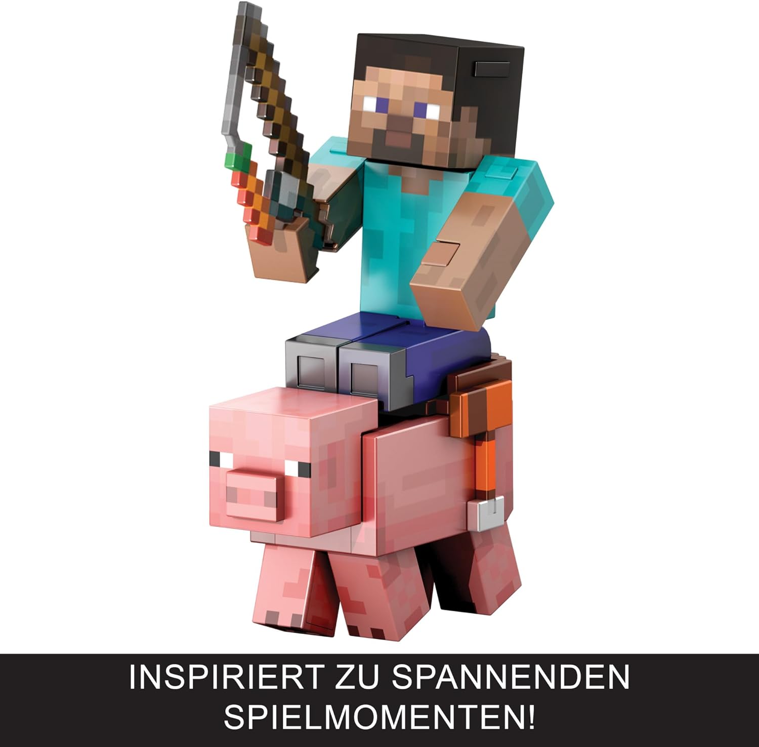 Mattel Minecraft Serie de Diamante Figura de acción de cerdo con 4 accesorios, diseño pixelado con un tamaño de edición coleccionista de 14 cm, HTM04