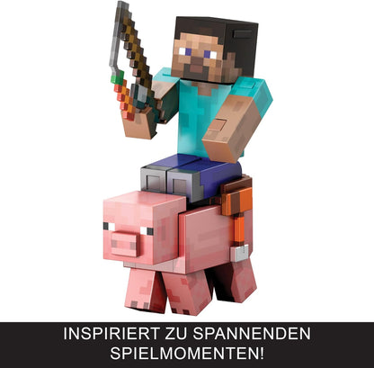 Mattel Minecraft Serie de Diamante Figura de acción de cerdo con 4 accesorios, diseño pixelado con un tamaño de edición coleccionista de 14 cm, HTM04
