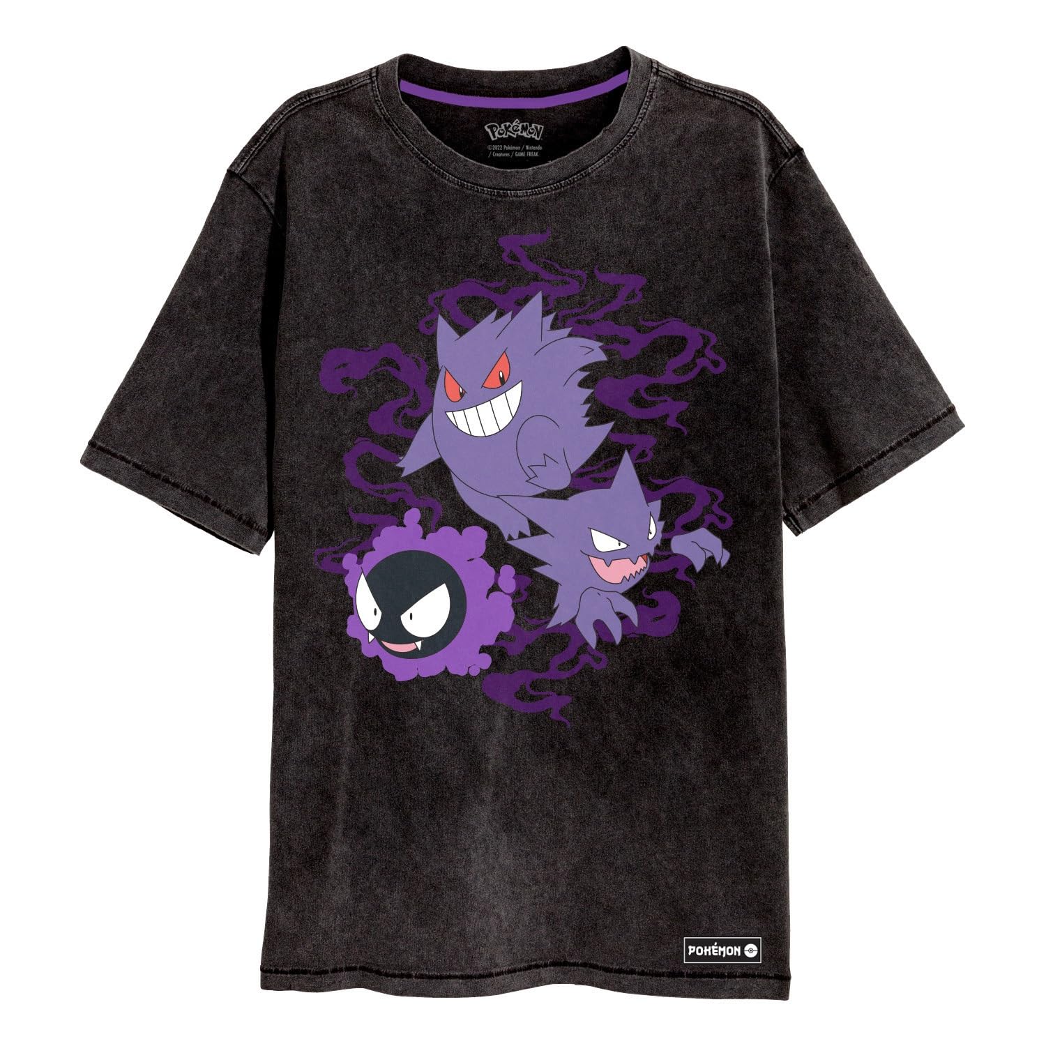 Officially Licenced Pokemon - Ghosts Unisex Black Acid Wash T-Shirt