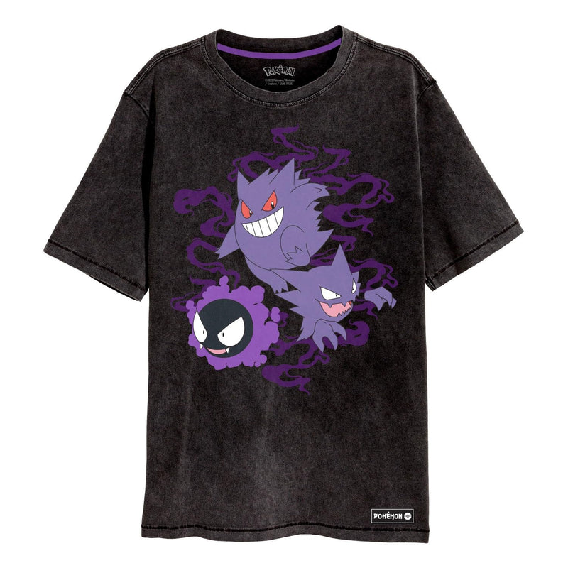 Officially Licenced Pokemon - Ghosts Unisex Black Acid Wash T-Shirt