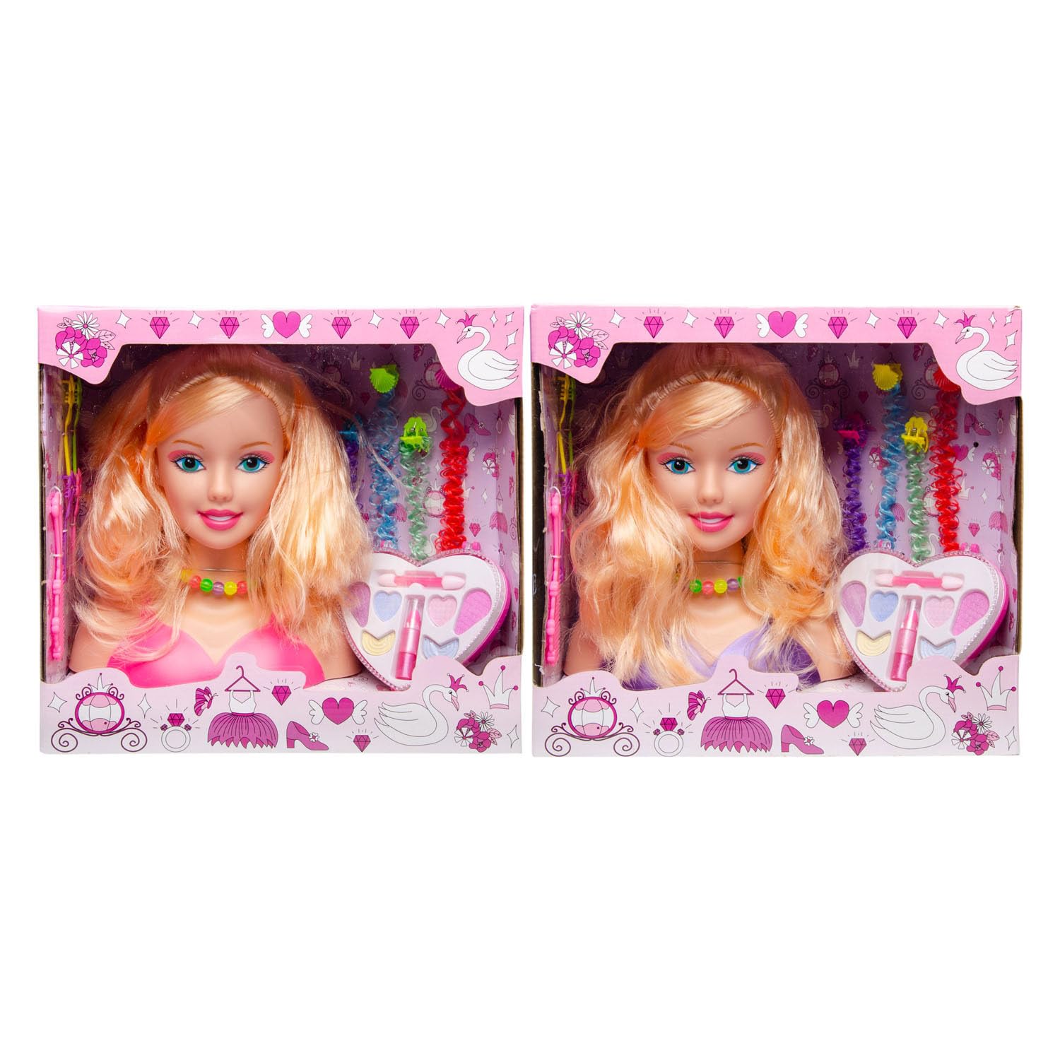 1 x pop - poppenkop voor het kapsel en make-up met veel accessoires ca. 22 cm, make-up kop, kapkop, make-up kop (Kappop