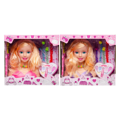 1 x pop - poppenkop voor het kapsel en make-up met veel accessoires ca. 22 cm, make-up kop, kapkop, make-up kop (Kappop