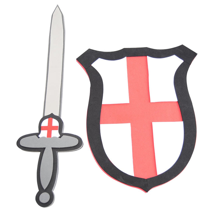 Ridderuitrusting zwaard en schild in rood wit en zwart 2-delig voor kinderen